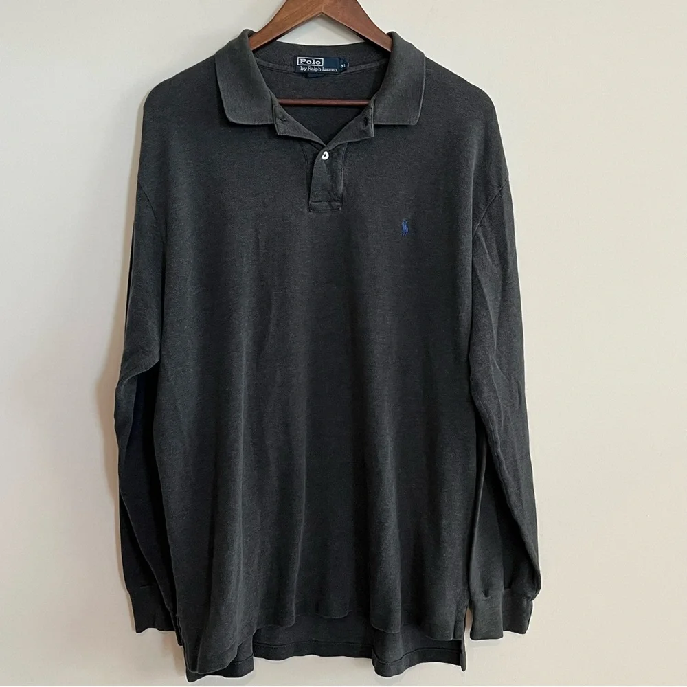POLO Ralph Lauren Mens Size XL Dark Gray Long Sleeve Pullover Polo Shirt Pony